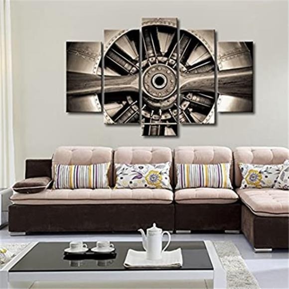 Xlarge 5 Panels Vintage Canvas Art Wall Decor Turbine Plane Propeller, 40"x60" - Picture 2 of 7